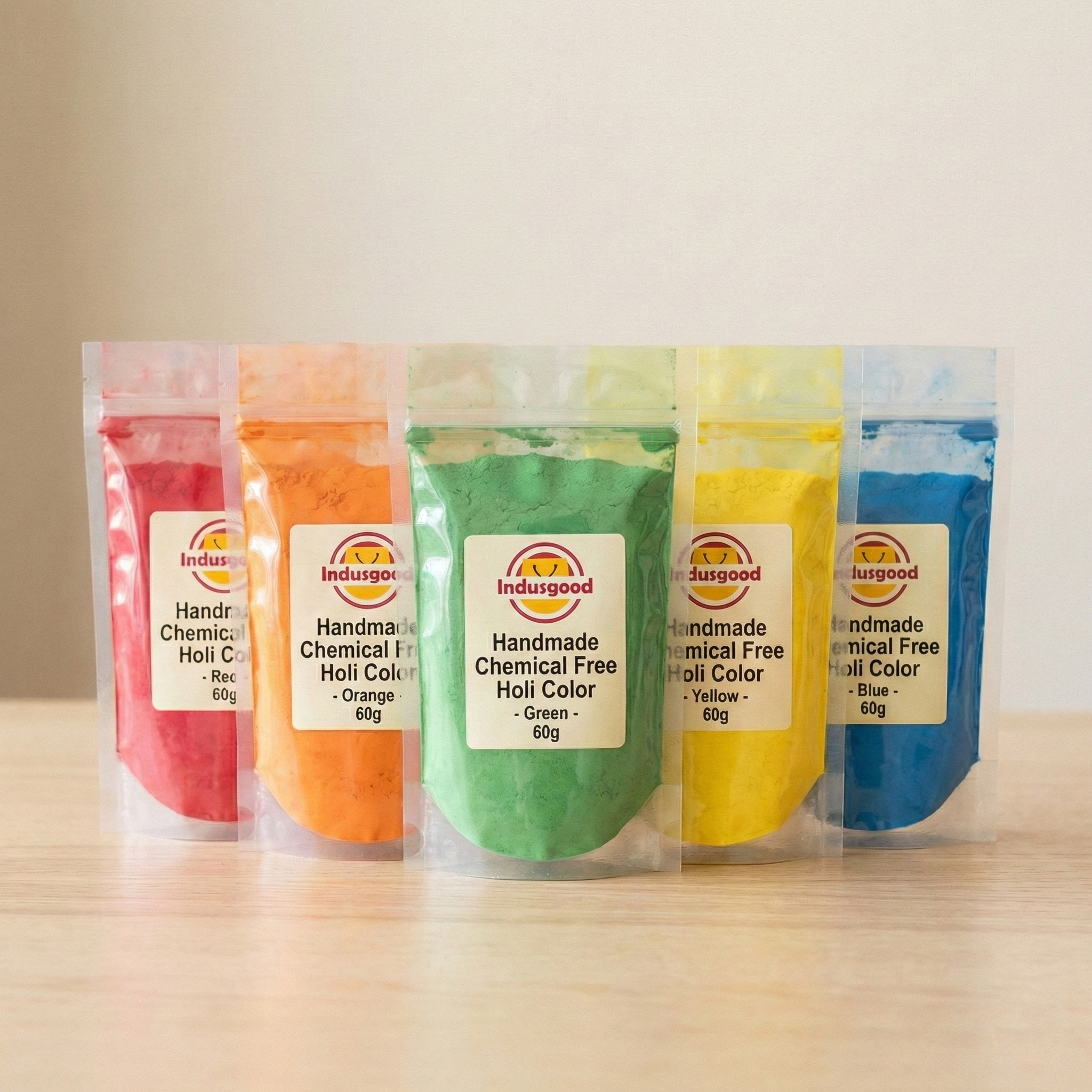 Indusgood Handmade Chemical-Free Holi Color Bundle - 5 Vibrant Natural Shades (300g)